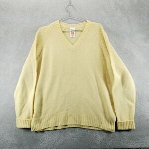 St‎ Michael Sweater Mens XL Yellow V Neck 100% Shetland Wool Pullover
